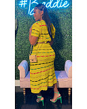 Trendy Stripes Short Sleeves Splits Skirt  2 Pieces Sets XT-8209