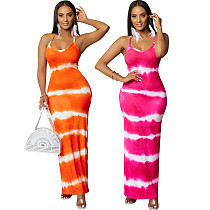 Sexy Printed Sleeveless Straps Slim Long Dresses OSD-6999