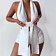 White Two Pieces Sets Women Backless Crop Top and High Waist Shorts OSD-1241