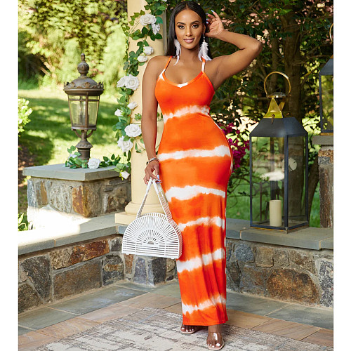 Sexy Printed Sleeveless Straps Slim Long Dresses OSD-6999