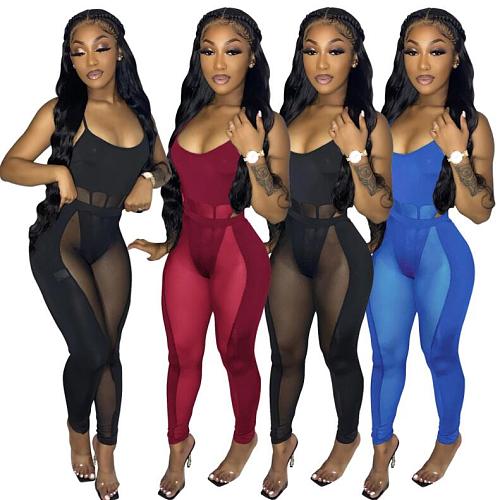 Sexy Mesh Patchwork Nightclub Two Pieces Sets HXZY-0104