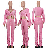Casual 2 Pieces Sets Girls Long Sleeves Crop Top And Long Pants YD-8767
