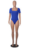Women Solid Color Short Sleeves Square Collar Bodysuit HXZY-0315