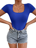 Women Solid Color Short Sleeves Square Collar Bodysuit HXZY-0315