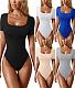 Women Solid Color Short Sleeves Square Collar Bodysuit HXZY-0315