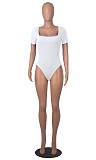 Women Solid Color Short Sleeves Square Collar Bodysuit HXZY-0315