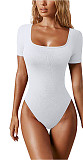 Women Solid Color Short Sleeves Square Collar Bodysuit HXZY-0315