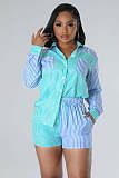 Fashion Stripes Blouse With Shorts Women 2 Pieces Sets RS-6959