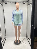 Fashion Stripes Blouse With Shorts Women 2 Pieces Sets RS-6959