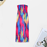 Tie Dye Stripe Print Strapless Maxi Dresses SH-390584