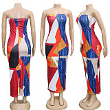 Tie Dye Stripe Print Strapless Maxi Dresses SH-390584