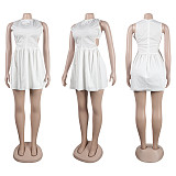 Sexy Hollow Out Solid Color Sleeveless Fluffy Mini Dress NY-10549