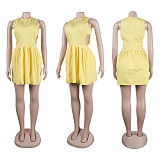 Sexy Hollow Out Solid Color Sleeveless Fluffy Mini Dress NY-10549