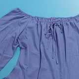 Blue Off Shoulder Lantern Sleeves Bandage Short Dress NY-10555