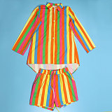 Fashion Print Blouse With High Waist Shorts 2 Pieces Suits NY-2799