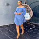 Blue Off Shoulder Lantern Sleeves Bandage Short Dress NY-10555