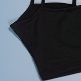 Black Straps Crop Top And Flared Pants 2 Pieces Sets NY-2806