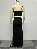 Black Straps Crop Top And Flared Pants 2 Pieces Sets NY-2806