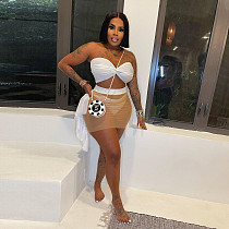 Sexy Mesh Patchwork Strapless Transparent 3 Pieces Sets NY-2803