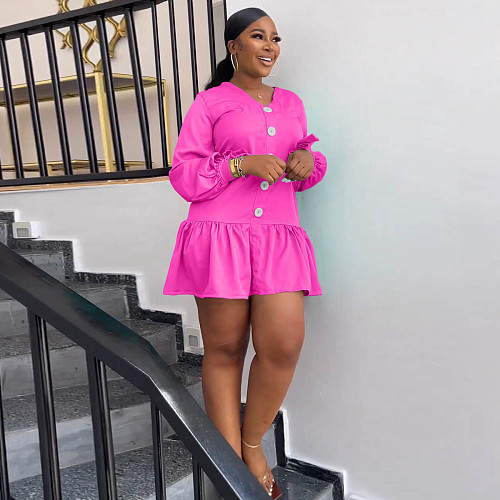 Fashion Women V-neck Long Sleeve Folds Short Dress YS-864