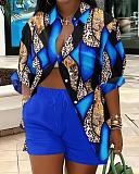 Fashion Print Women Blouse And Shorts 2 Pieces Sets RS-9060