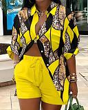 Fashion Print Women Blouse And Shorts 2 Pieces Sets RS-9060