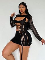 Hot Sexy Hollow Out Backless Black Bandage Mini Dress SAND-66098