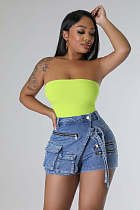 Women Zipper Pockets Middle Waist Denimi Shorts LX-3553