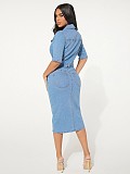 Casual Women Buttons Package Hips Slim Denim Midi Dress LX-3558