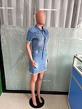 Women Buttons Slim Package Hips Pockets Denim Mini Dress LX-3556
