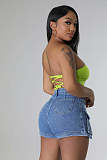Women Zipper Pockets Middle Waist Denimi Shorts LX-3553
