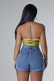 Women Zipper Pockets Middle Waist Denimi Shorts LX-3553