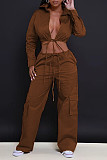 Sexy Backless Crop Top And Pockets Pants Women Two-piece Sets MEM-88509