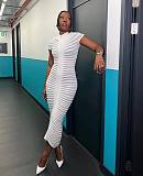 Fashion Ladies Round Collar Short Sleeves Slim Knitted Long Dress ZS-0290