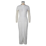 Fashion Ladies Round Collar Short Sleeves Slim Knitted Long Dress ZS-0290
