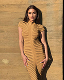 Fashion Ladies Round Collar Short Sleeves Slim Knitted Long Dress ZS-0290