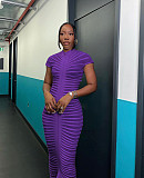 Fashion Ladies Round Collar Short Sleeves Slim Knitted Long Dress ZS-0290