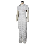 Fashion Ladies Round Collar Short Sleeves Slim Knitted Long Dress ZS-0290