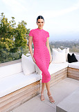 Fashion Ladies Round Collar Short Sleeves Slim Knitted Long Dress ZS-0290