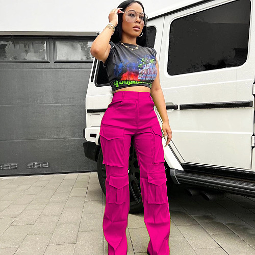 Stylish Casual Women's Solid Color Multi-pocket Cargo Pants ZS-0617