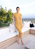 Fashion Ladies Round Collar Short Sleeves Slim Knitted Long Dress ZS-0290