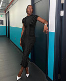 Fashion Ladies Round Collar Short Sleeves Slim Knitted Long Dress ZS-0290