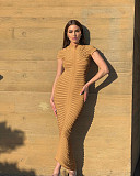 Fashion Ladies Round Collar Short Sleeves Slim Knitted Long Dress ZS-0290