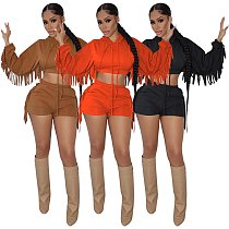Tassel Hooded Crop Top+Bike Shorts Sets MEM-88408 Tassel Hooded Crop Top+Bike Shorts Sets MEM-88408