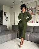 Women Round Collar Long Sleeves Tassel Maxi Dress TR-1279