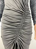 Sexy Oblique Shoulder Folds Slits Midi Dress LSL-0003