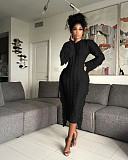 Women Round Collar Long Sleeves Tassel Maxi Dress TR-1279