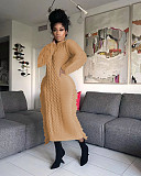 Women Round Collar Long Sleeves Tassel Maxi Dress TR-1279