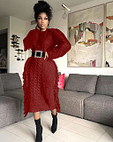 Women Round Collar Long Sleeves Tassel Maxi Dress TR-1279