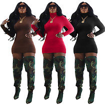Solid Color Ployester Long Sleeves Bodycon Mini Dress YIM-362